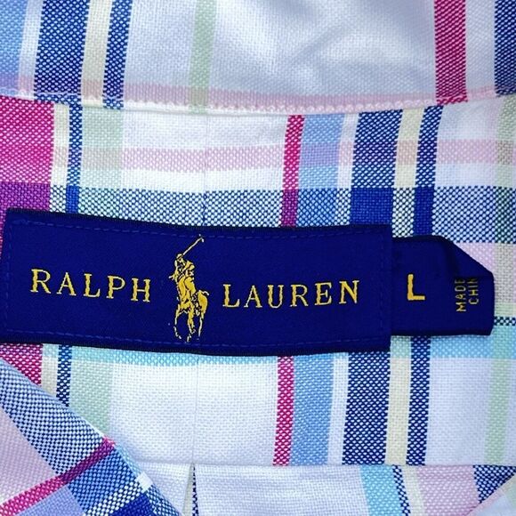 Ralph Lauren Short Sleeve Button Shirt Mens  Plaid Flesh Pony size L - Picture 2 of 12